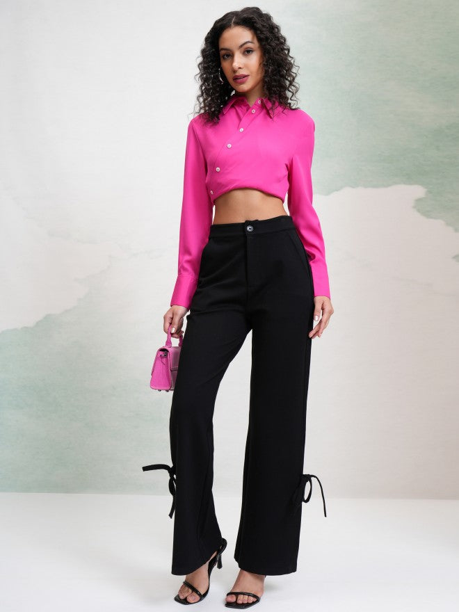 Tokyo Talkies Women Black Solid Bootcut Casual Trouser - Black - Image 2