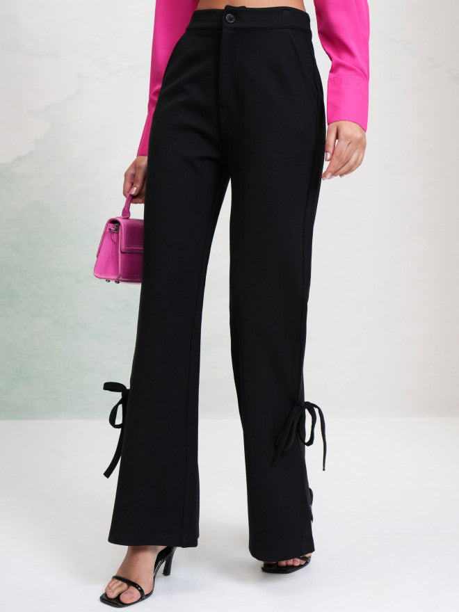 Tokyo Talkies Women Black Solid Bootcut Casual Trouser - Black - Image 4
