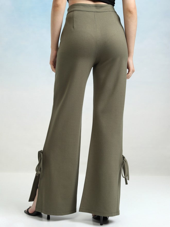Tokyo Talkies Women Olive Solid Flared Casual Trouser - Olive - Image 3