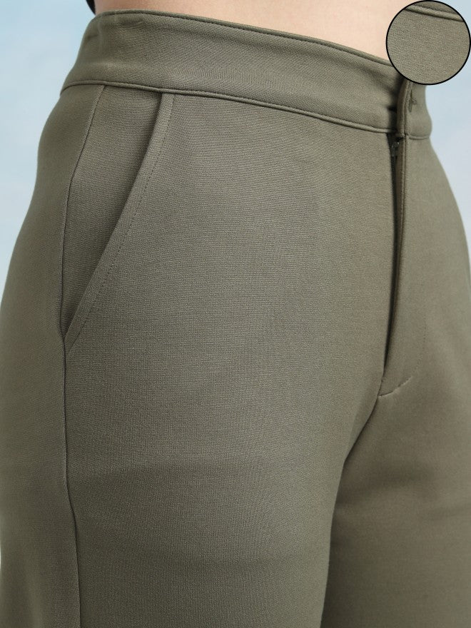 Tokyo Talkies Women Olive Solid Flared Casual Trouser - Olive - Image 5