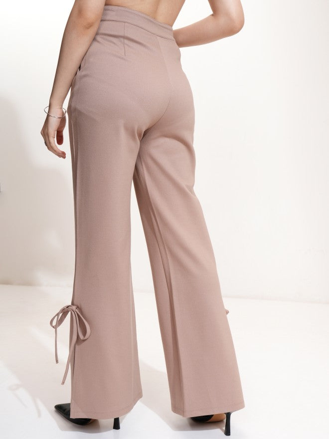 Tokyo Talkies Women Taupe Solid Flared Casual Trouser - Taupe - Image 3