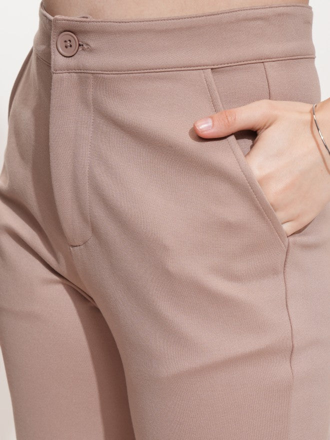 Tokyo Talkies Women Taupe Solid Flared Casual Trouser - Taupe - Image 5