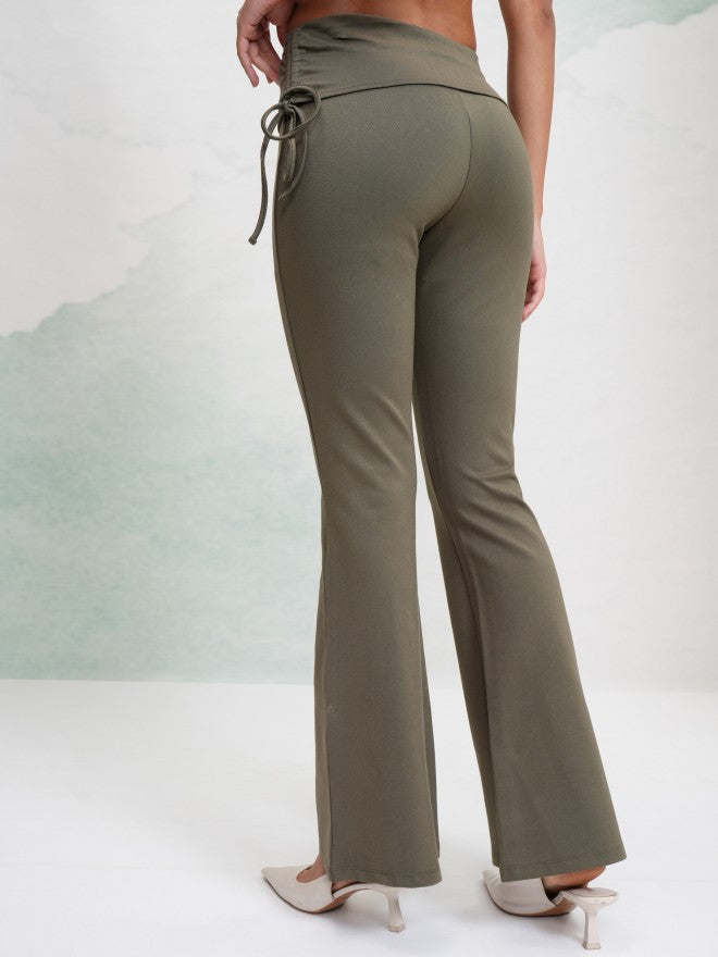 Tokyo Talkies Women Olive Solid Flared Casual Trouser - Olive - Image 3