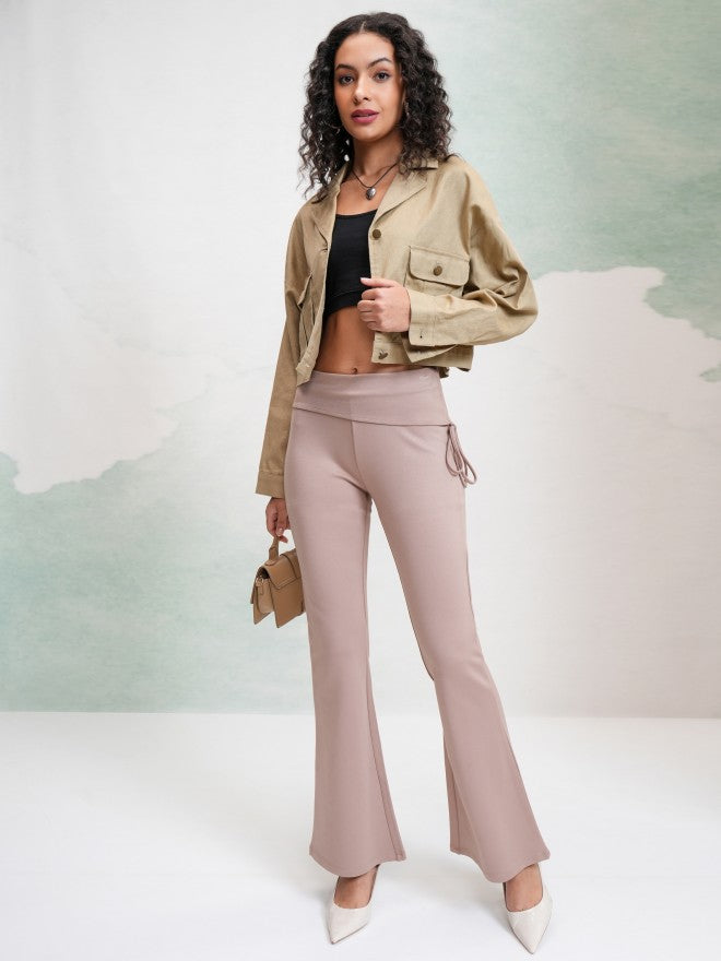 Tokyo Talkies Women Taupe Solid Flared Casual Trouser - Taupe - Image 2