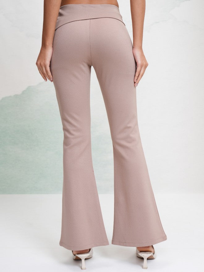 Tokyo Talkies Women Taupe Solid Flared Casual Trouser - Taupe - Image 3
