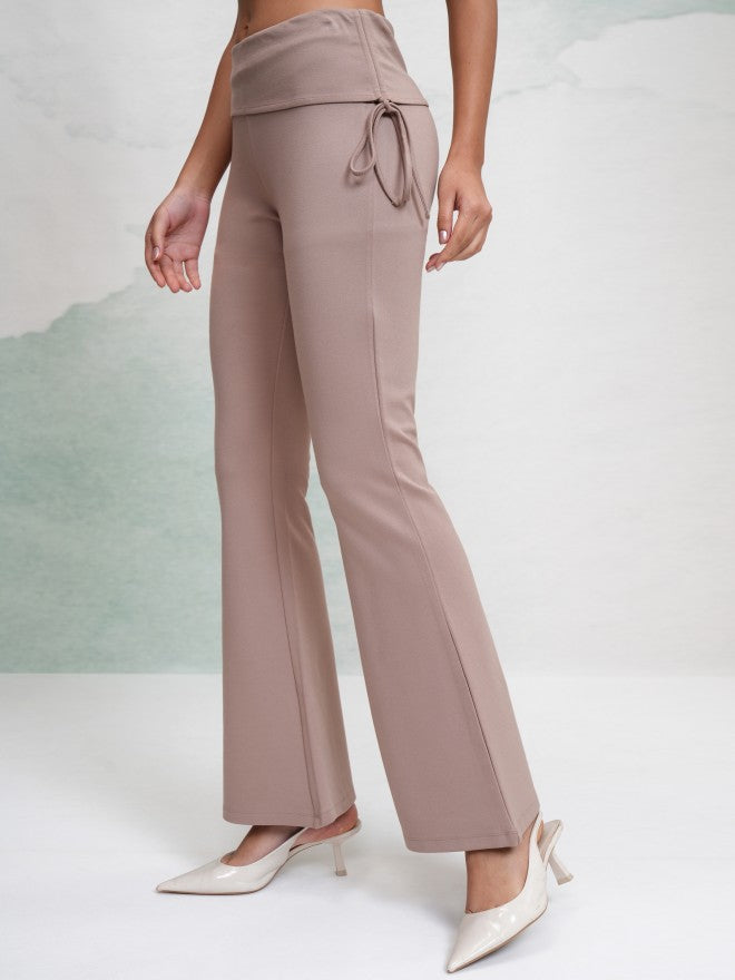 Tokyo Talkies Women Taupe Solid Flared Casual Trouser - Taupe - Image 4