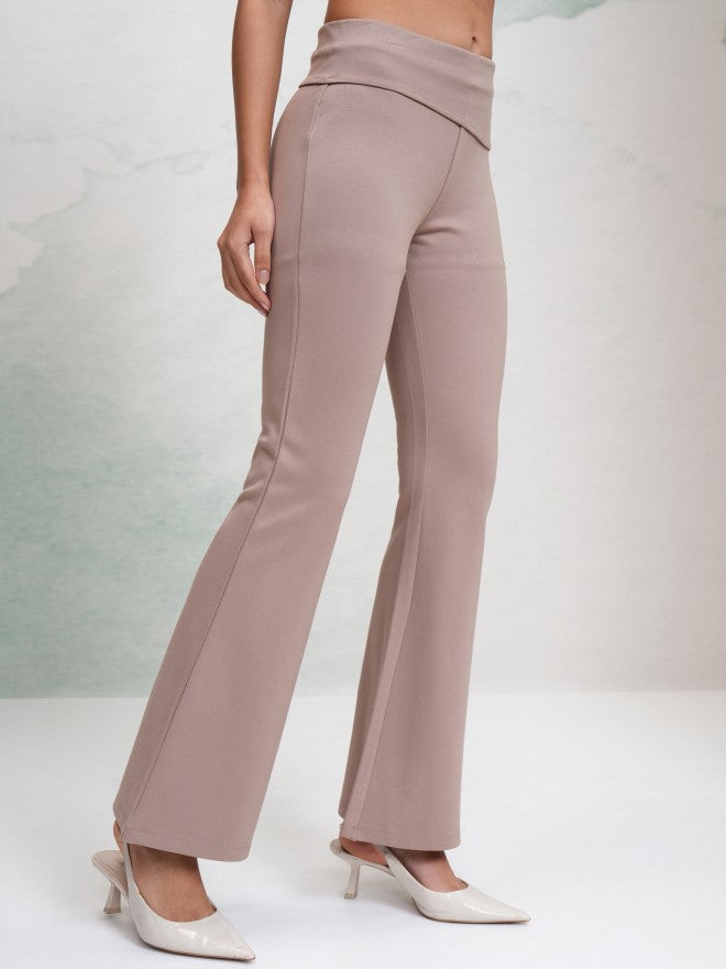 Tokyo Talkies Women Taupe Solid Flared Casual Trouser - Taupe - Image 6