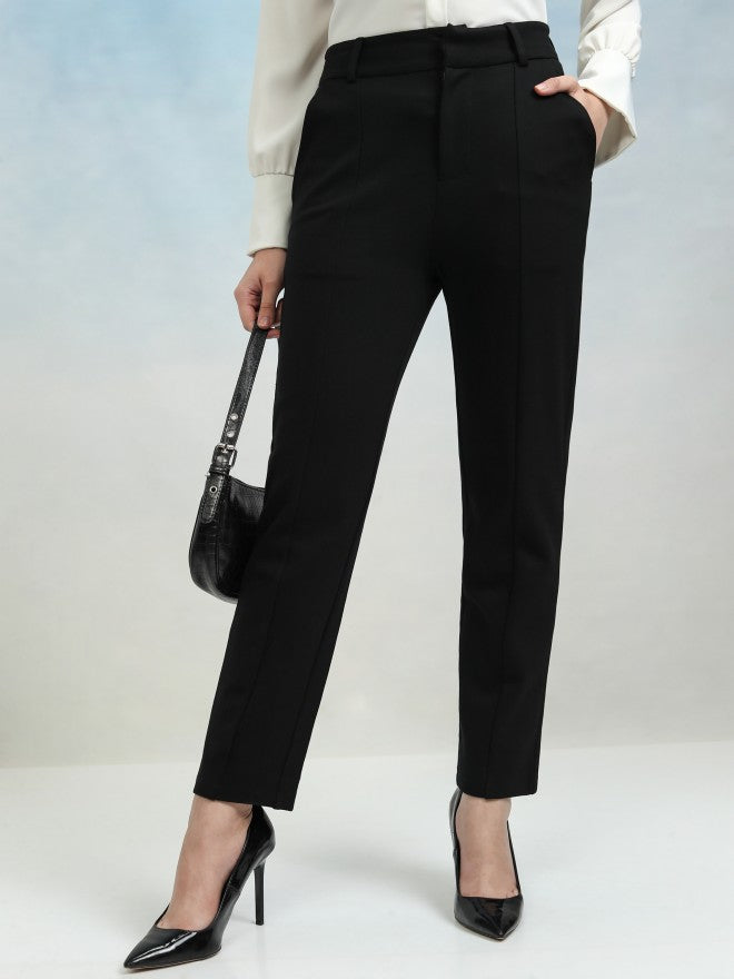 Tokyo Talkies Women Black Solid Tapered Fit Cigarette Trousers - Black - Image 1