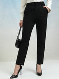 Tokyo Talkies Women Black Solid Tapered Fit Cigarette Trousers - Black - Image 1