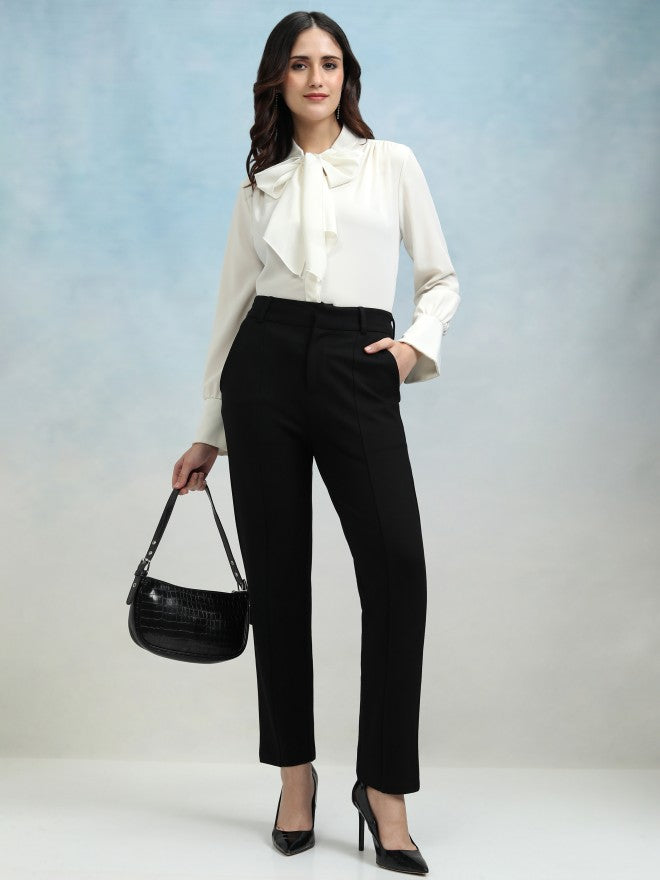 Tokyo Talkies Women Black Solid Tapered Fit Cigarette Trousers - Black - Image 2