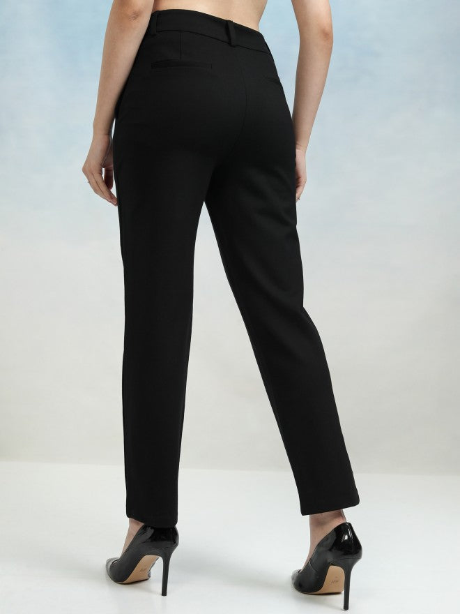 Tokyo Talkies Women Black Solid Tapered Fit Cigarette Trousers - Black - Image 3