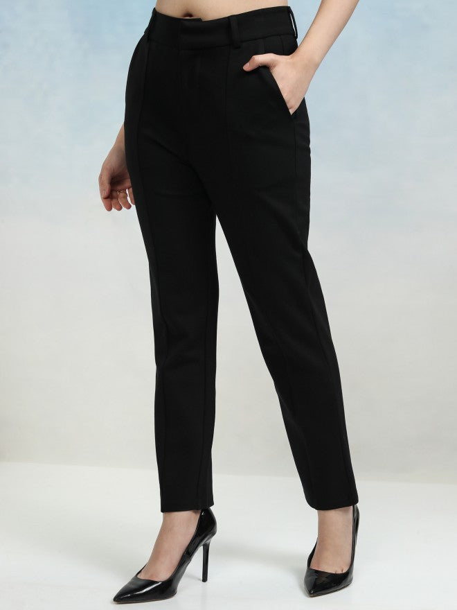 Tokyo Talkies Women Black Solid Tapered Fit Cigarette Trousers - Black - Image 4