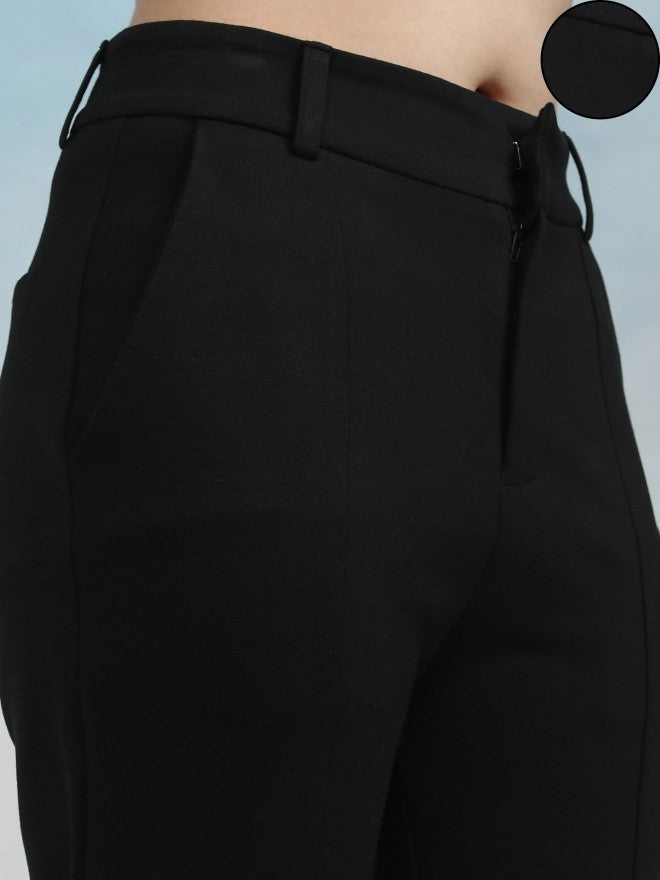 Tokyo Talkies Women Black Solid Tapered Fit Cigarette Trousers - Black - Image 5