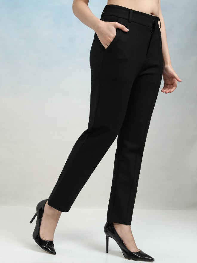 Tokyo Talkies Women Black Solid Tapered Fit Cigarette Trousers - Black - Image 6