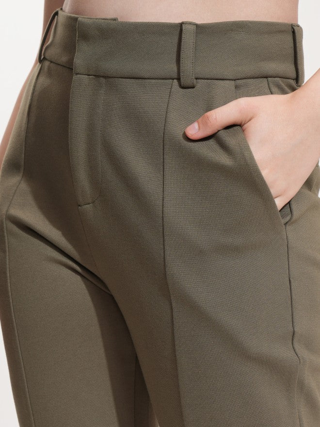 Tokyo Talkies Women Olive Tapered Fit Solid Bootcut Trousers - Olive - Image 5