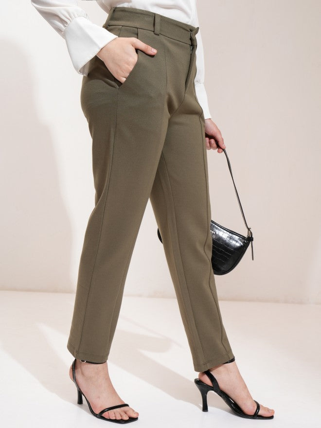Tokyo Talkies Women Olive Tapered Fit Solid Bootcut Trousers - Olive - Image 6