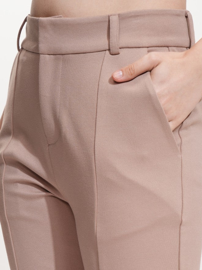 Tokyo Talkies Women Taupe Solid Tapered Fit Casual Trouser - Taupe - Image 5