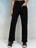 Tokyo Talkies Women Black Solid Straight Fit Casual Trouser - Black - Image 1