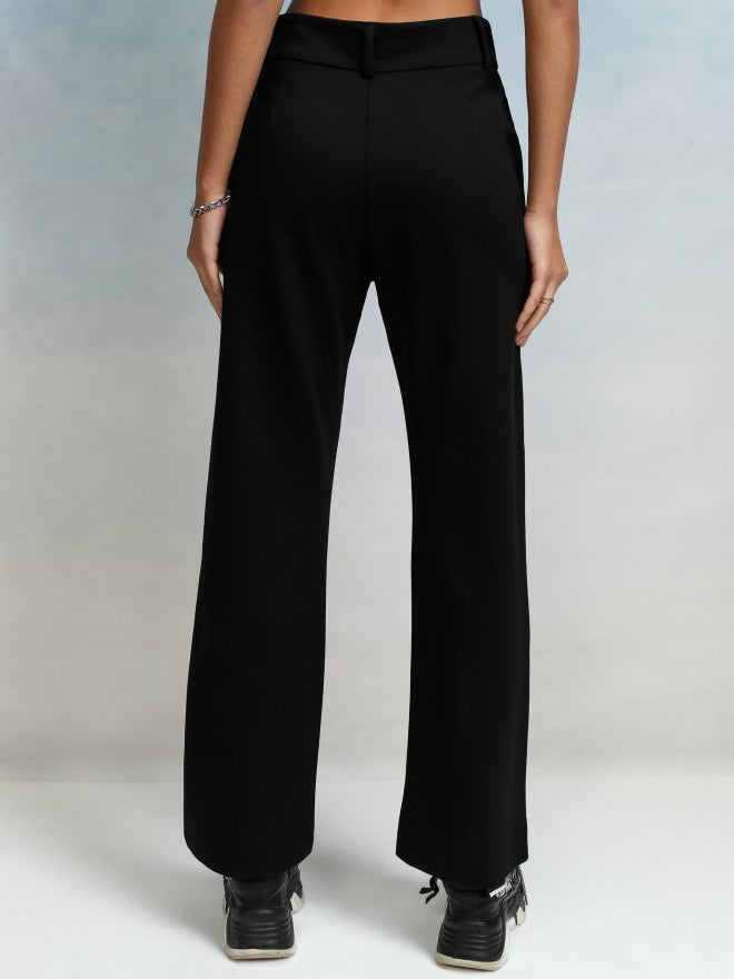Tokyo Talkies Women Black Solid Straight Fit Casual Trouser - Black - Image 3