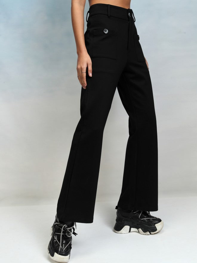 Tokyo Talkies Women Black Solid Straight Fit Casual Trouser - Black - Image 6