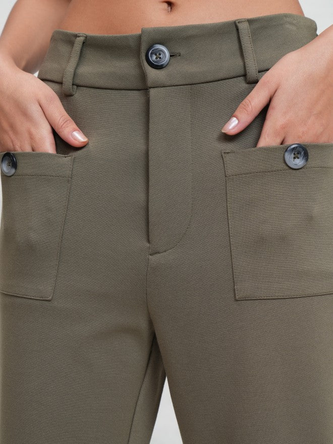 Tokyo Talkies Women Olive Solid Flared Casual Trouser - Olive - Image 5