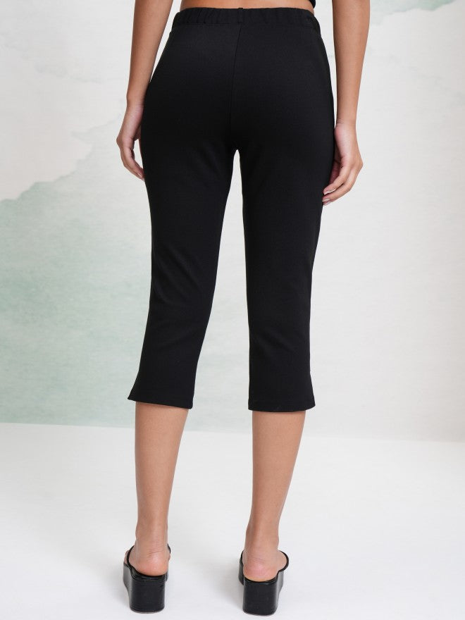 Tokyo Talkies Women Black Solid Slim Fit Casual Trouser - Black - Image 3