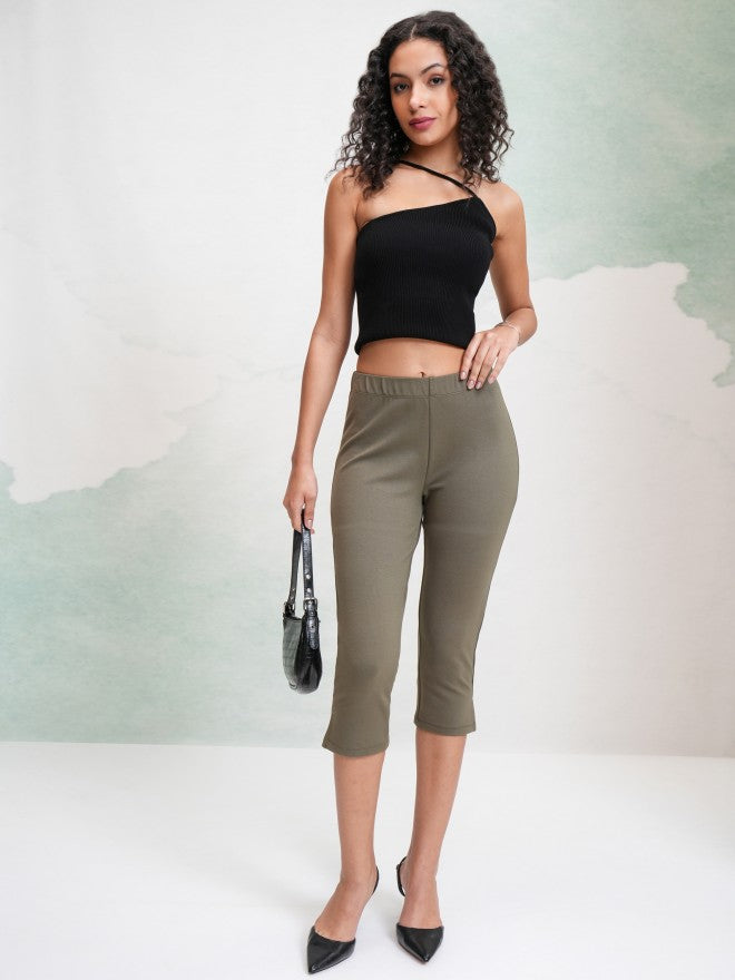 Tokyo Talkies Women Olive Solid Slim Fit Casual Trouser - Olive - Image 2