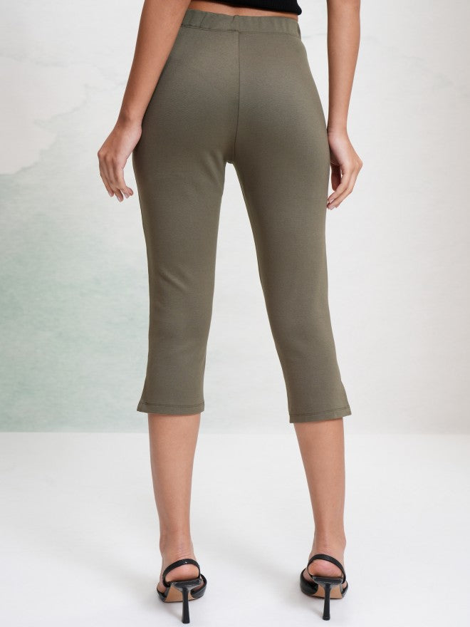 Tokyo Talkies Women Olive Solid Slim Fit Casual Trouser - Olive - Image 3