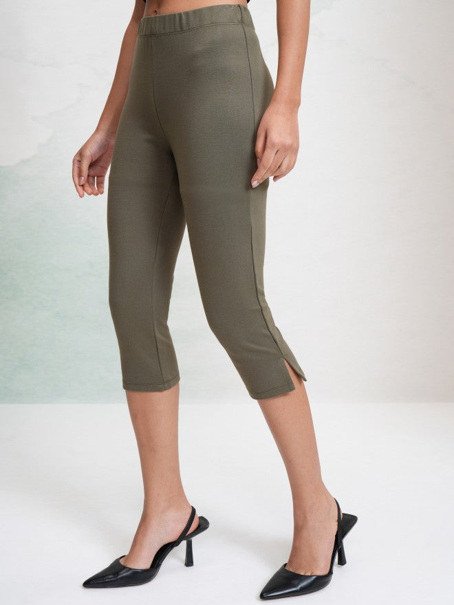 Tokyo Talkies Women Olive Solid Slim Fit Casual Trouser - Olive - Image 4