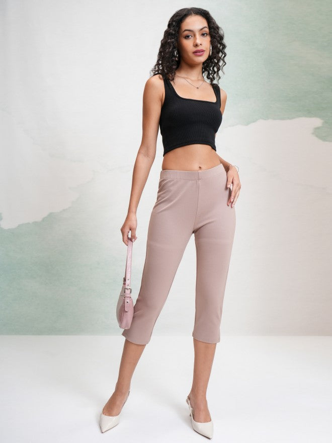 Tokyo Talkies Women Taupe Solid Slim Fit Casual Trouser - Taupe - Image 2