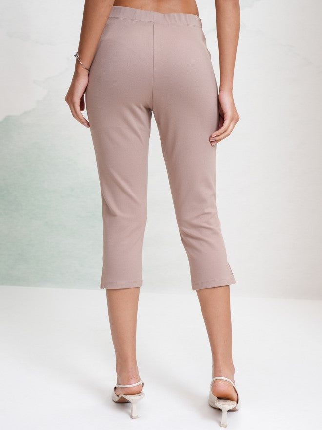 Tokyo Talkies Women Taupe Solid Slim Fit Casual Trouser - Taupe - Image 3