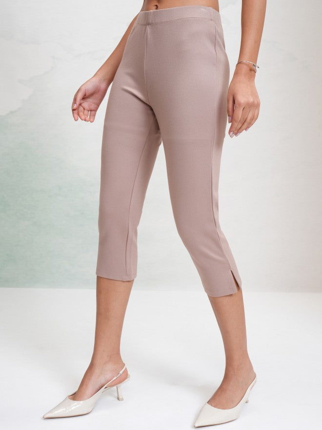 Tokyo Talkies Women Taupe Solid Slim Fit Casual Trouser - Taupe - Image 4