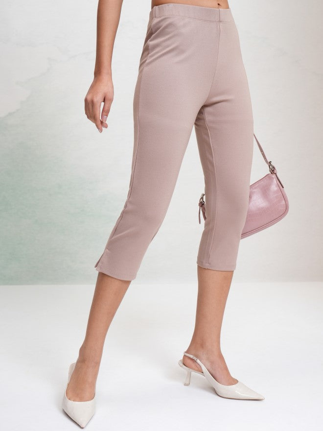 Tokyo Talkies Women Taupe Solid Slim Fit Casual Trouser - Taupe - Image 6