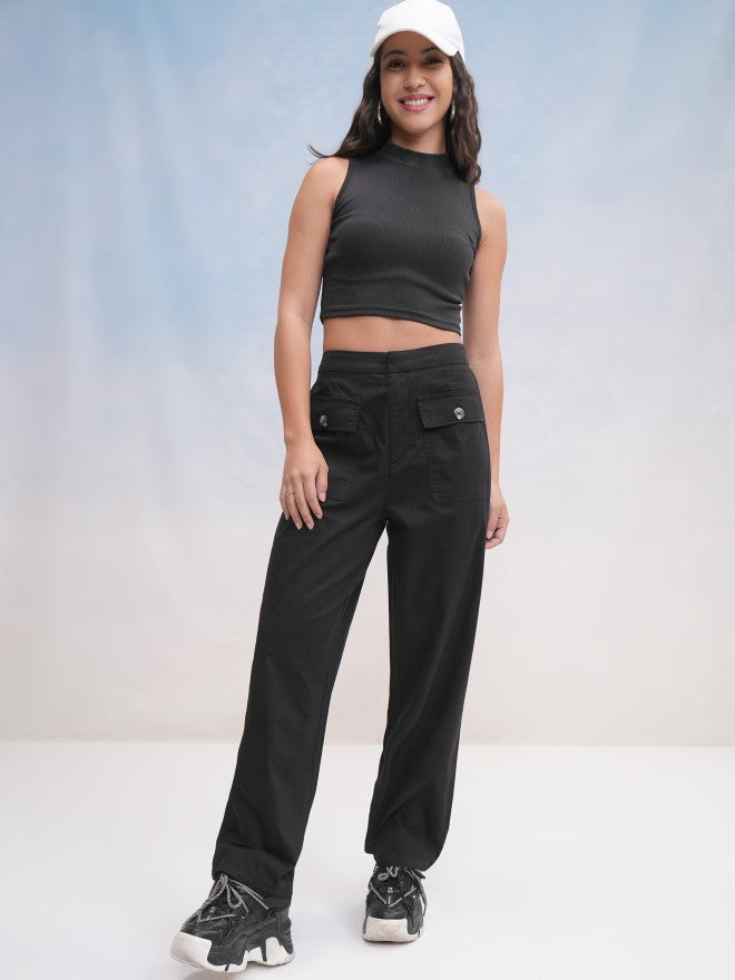 Tokyo Talkies Women Black Solid Regular Fit Casual Trouser - Black - Image 2