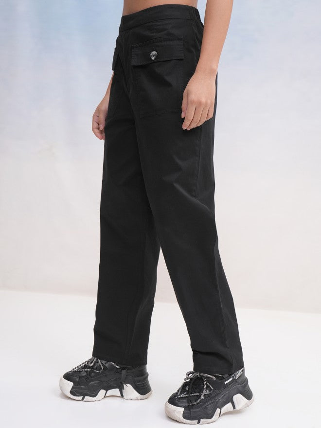 Tokyo Talkies Women Black Solid Regular Fit Casual Trouser - Black - Image 4