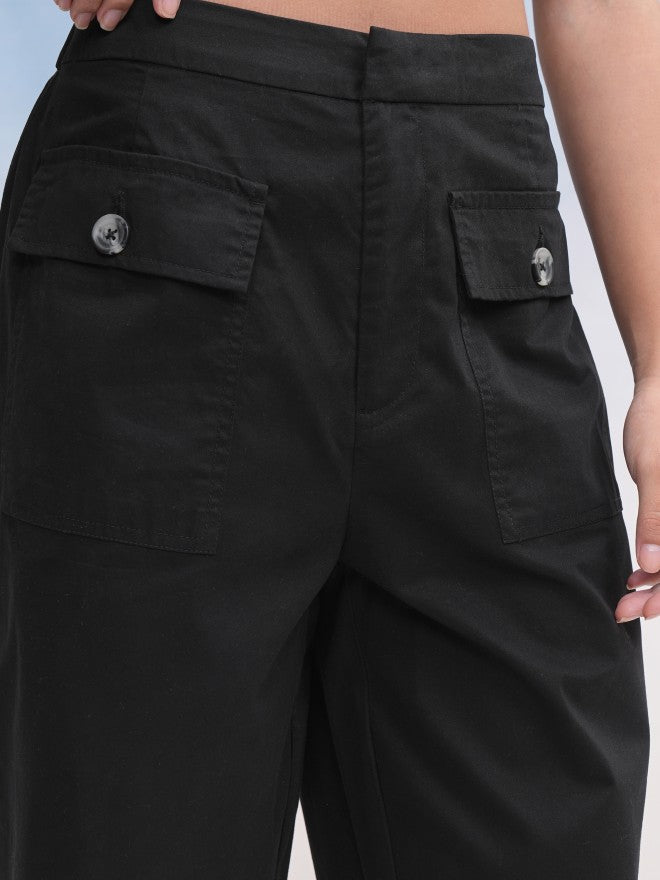 Tokyo Talkies Women Black Solid Regular Fit Casual Trouser - Black - Image 5