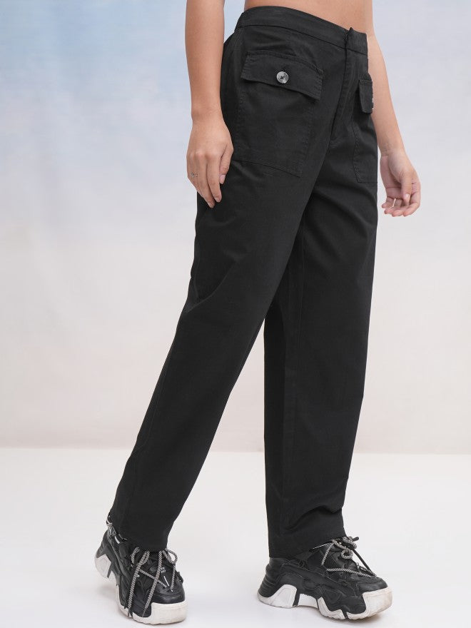 Tokyo Talkies Women Black Solid Regular Fit Casual Trouser - Black - Image 6