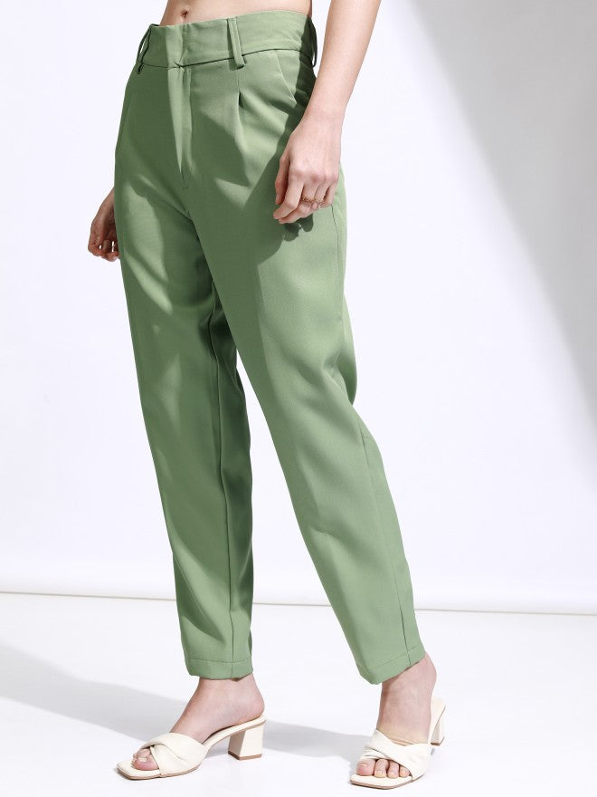 Tokyo Talkies Women Green Solid Regular Fit Casual Trouser - Green - Image 4