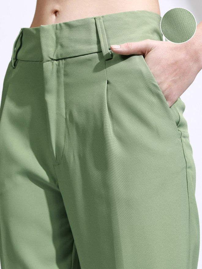 Tokyo Talkies Women Green Solid Regular Fit Casual Trouser - Green - Image 5