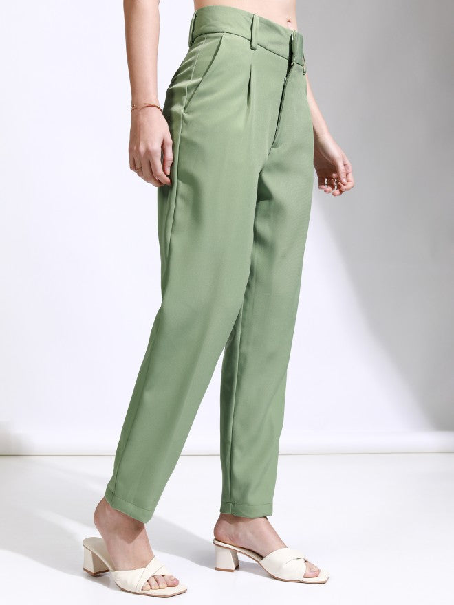 Tokyo Talkies Women Green Solid Regular Fit Casual Trouser - Green - Image 6