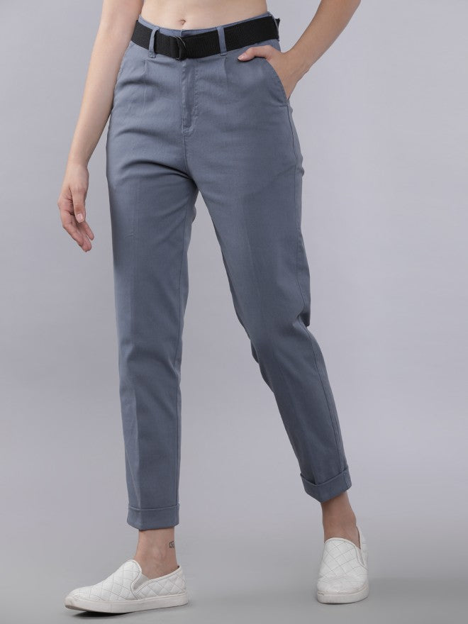 Tokyo Talkies Women Blue Solid Regular Fit Casual Trouser - Blue - Image 2