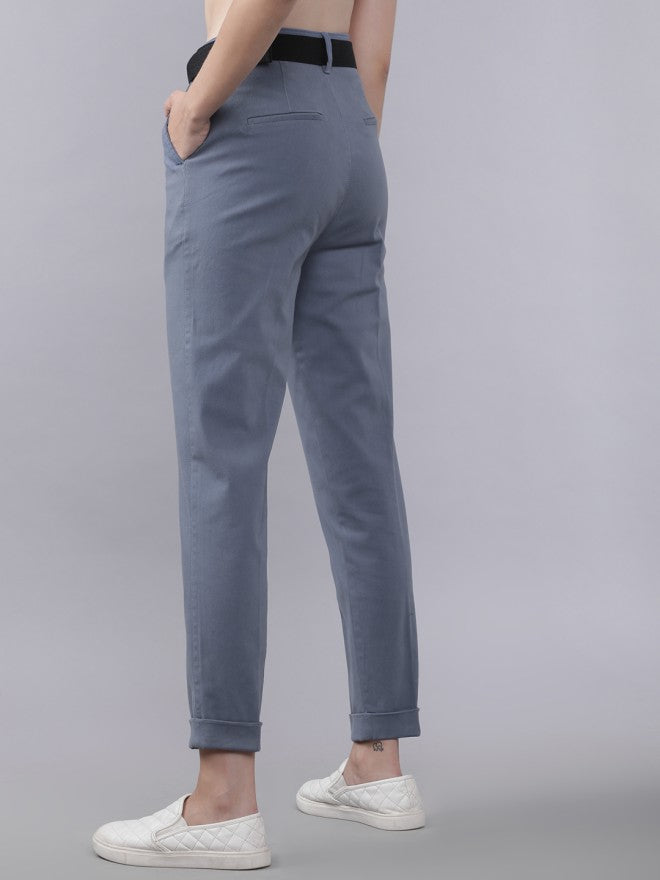 Tokyo Talkies Women Blue Solid Regular Fit Casual Trouser - Blue - Image 3