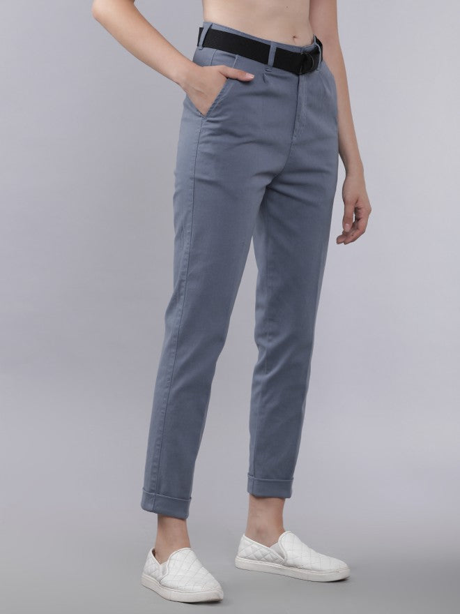 Tokyo Talkies Women Blue Solid Regular Fit Casual Trouser - Blue - Image 6