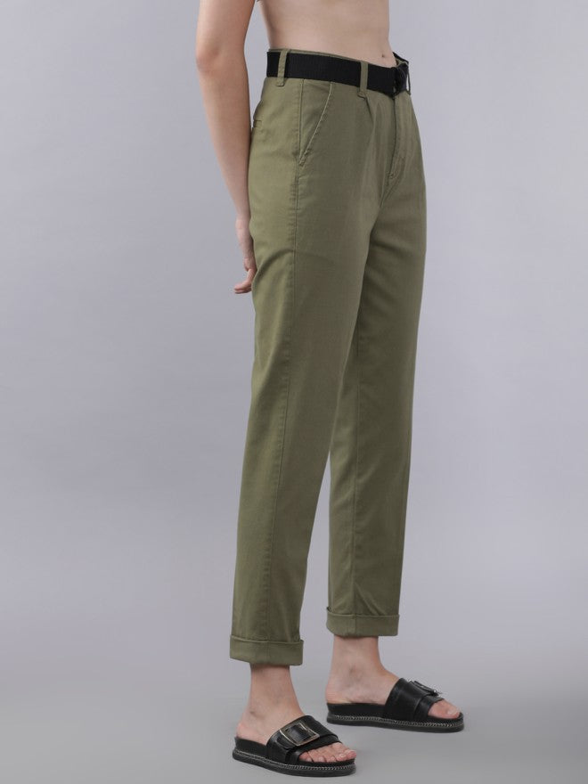 Tokyo Talkies Women Olive Solid Regular Fit Casual Trouser - Olive - Image 6