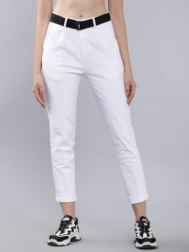 Tokyo Talkies Women White Solid Regular Fit Casual Trouser - White - Image 1