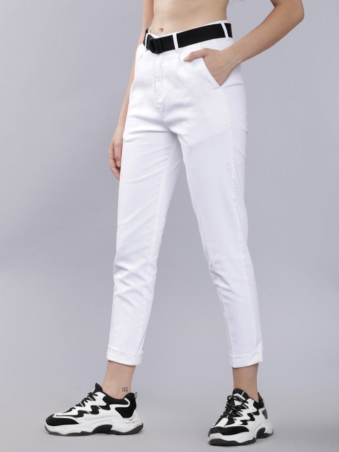 Tokyo Talkies Women White Solid Regular Fit Casual Trouser - White - Image 2
