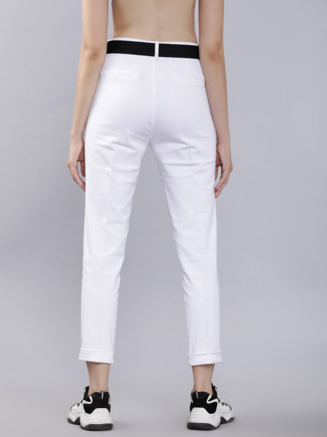 Tokyo Talkies Women White Solid Regular Fit Casual Trouser - White - Image 3