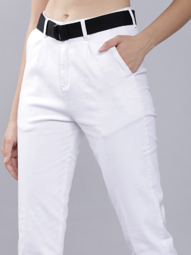 Tokyo Talkies Women White Solid Regular Fit Casual Trouser - White - Image 4