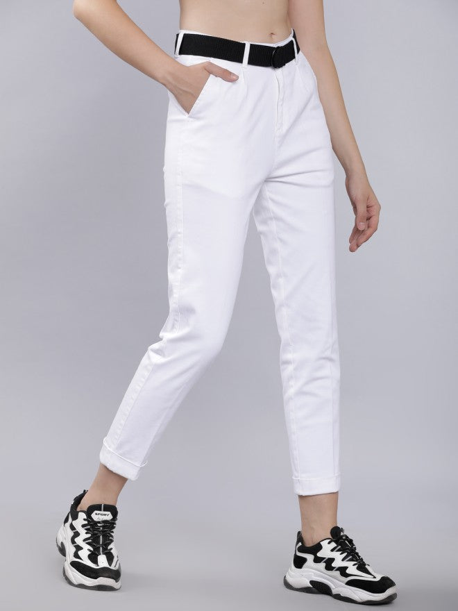 Tokyo Talkies Women White Solid Regular Fit Casual Trouser - White - Image 6