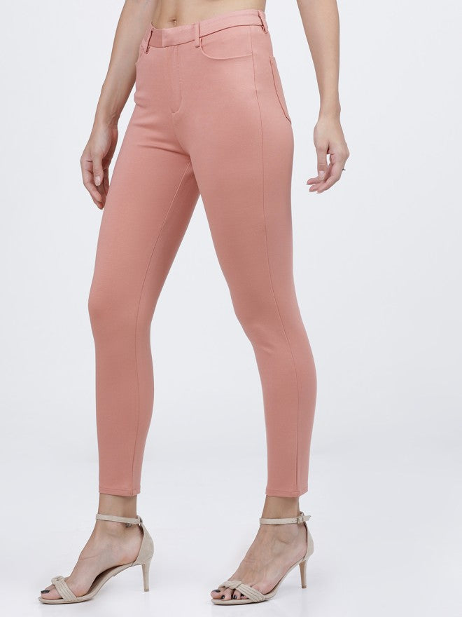 Tokyo Talkies Women Pink Solid Slim Fit Casual Trouser - Pink - Image 2
